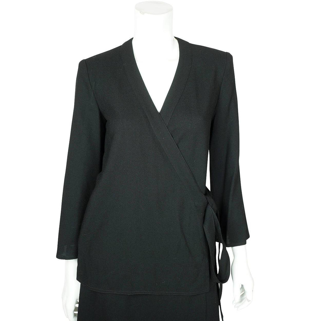 Vintage 1970s Designer Guy Laroche Black Wool Skirt Suit 2 Piece Ensemble Sz 12 - Poppy's Vintage Clothing