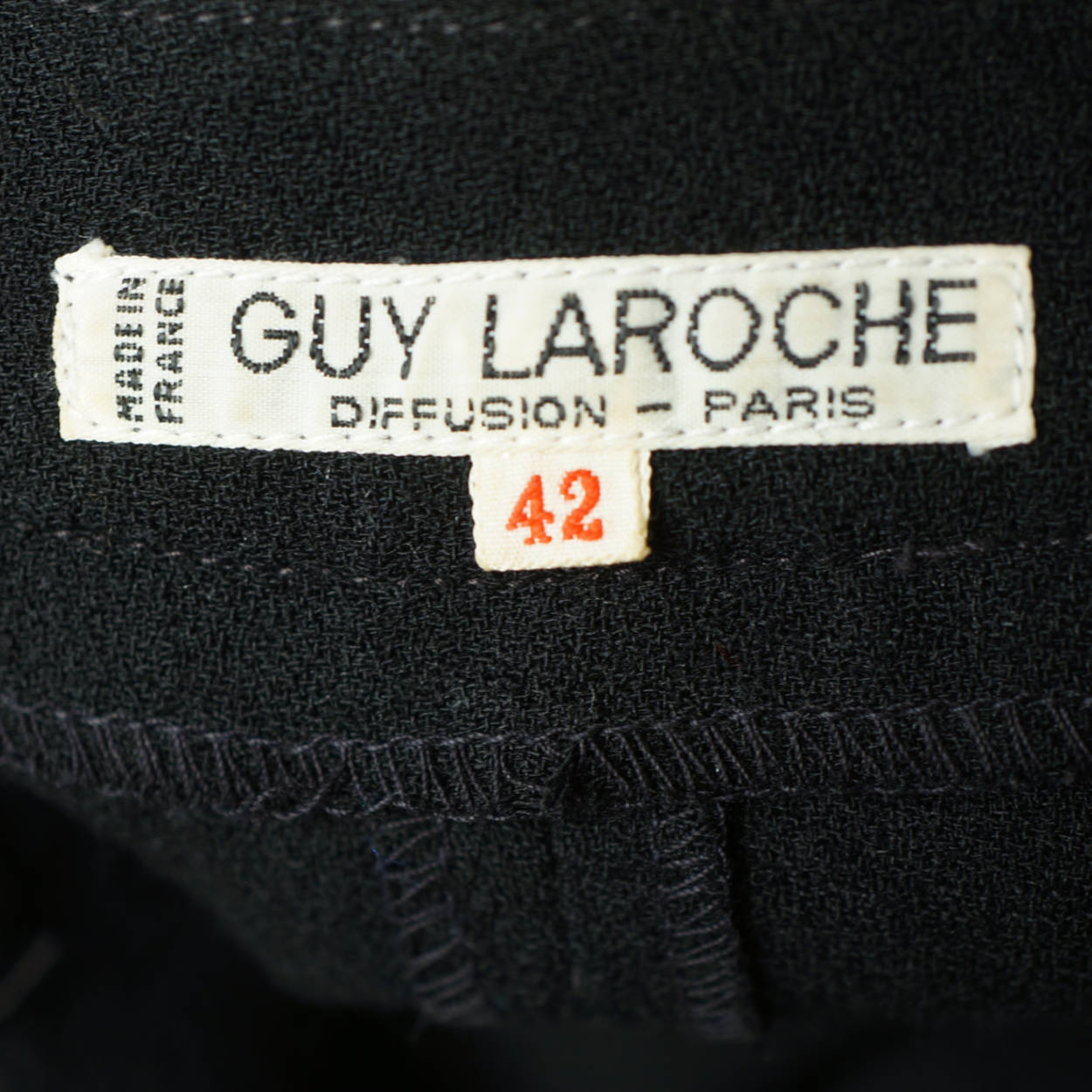 Vintage 1970s Designer Guy Laroche Black Wool Skirt Suit 2 Piece Ensemble Sz 12 - Poppy's Vintage Clothing