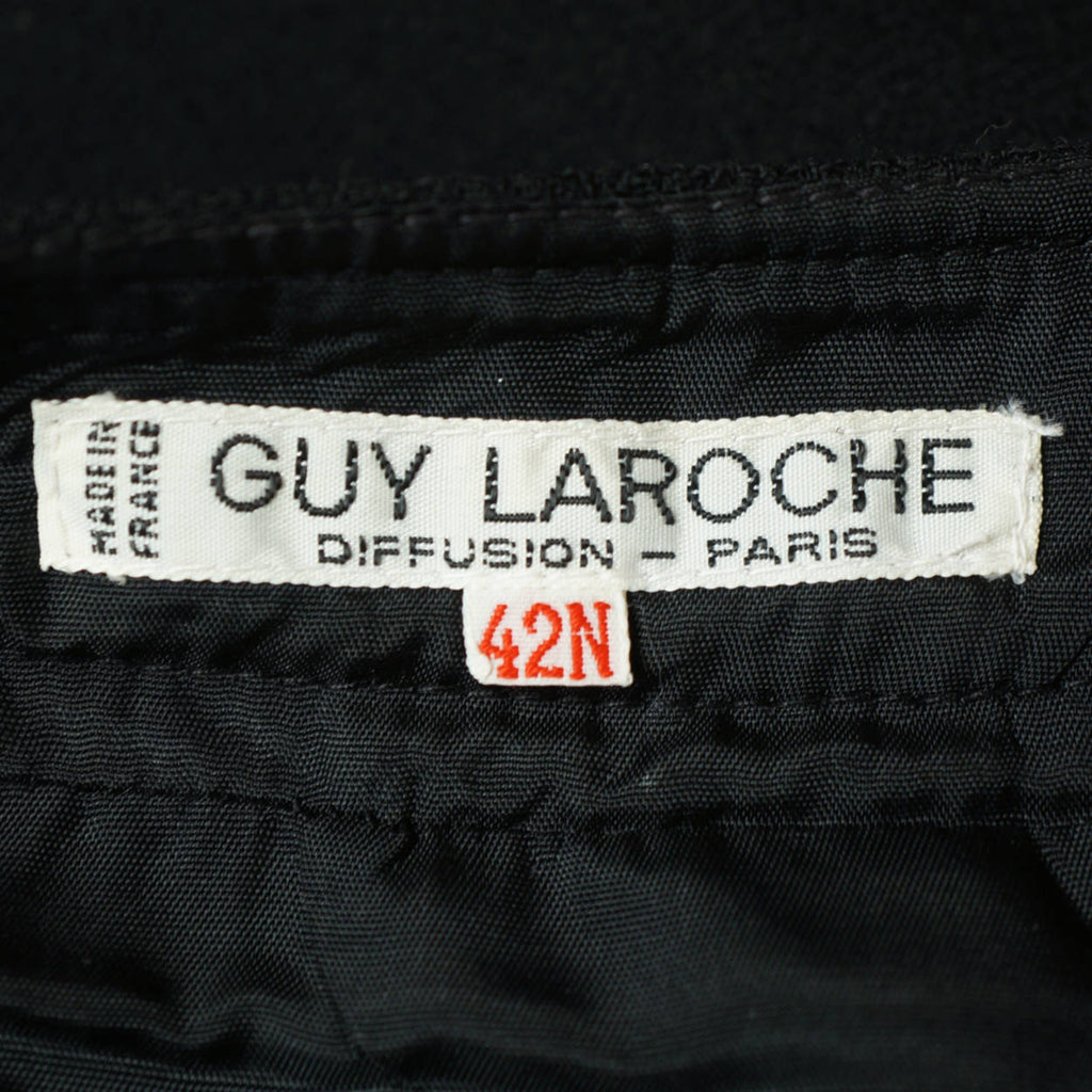 Vintage 1970s Designer Guy Laroche Black Wool Skirt Suit 2 Piece Ensemble Sz 12 - Poppy's Vintage Clothing