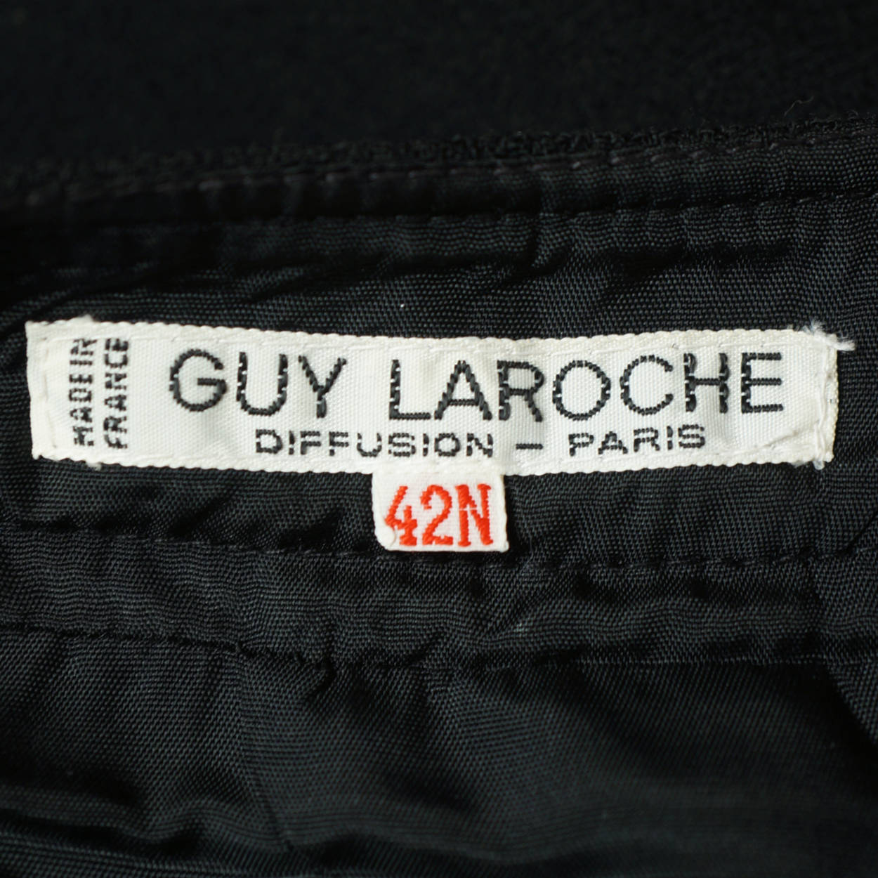 Vintage 1970s Designer Guy Laroche Black Wool Skirt Suit 2 Piece Ensemble Sz 12 - Poppy's Vintage Clothing