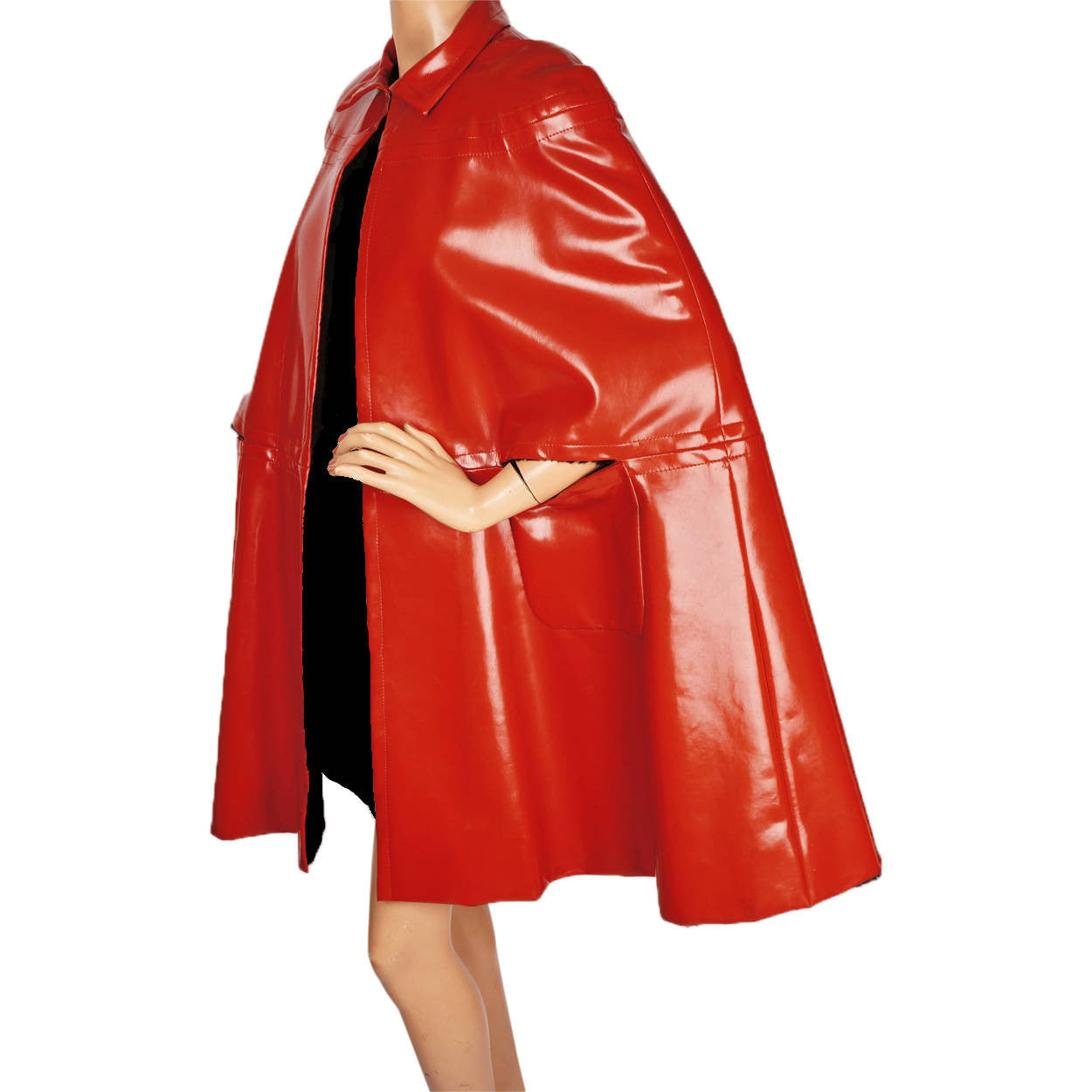 Vintage 1960s Mod Red Vinyl Cape Maria Carine Couture Guy Laroche Paris Design - Poppy's Vintage Clothing