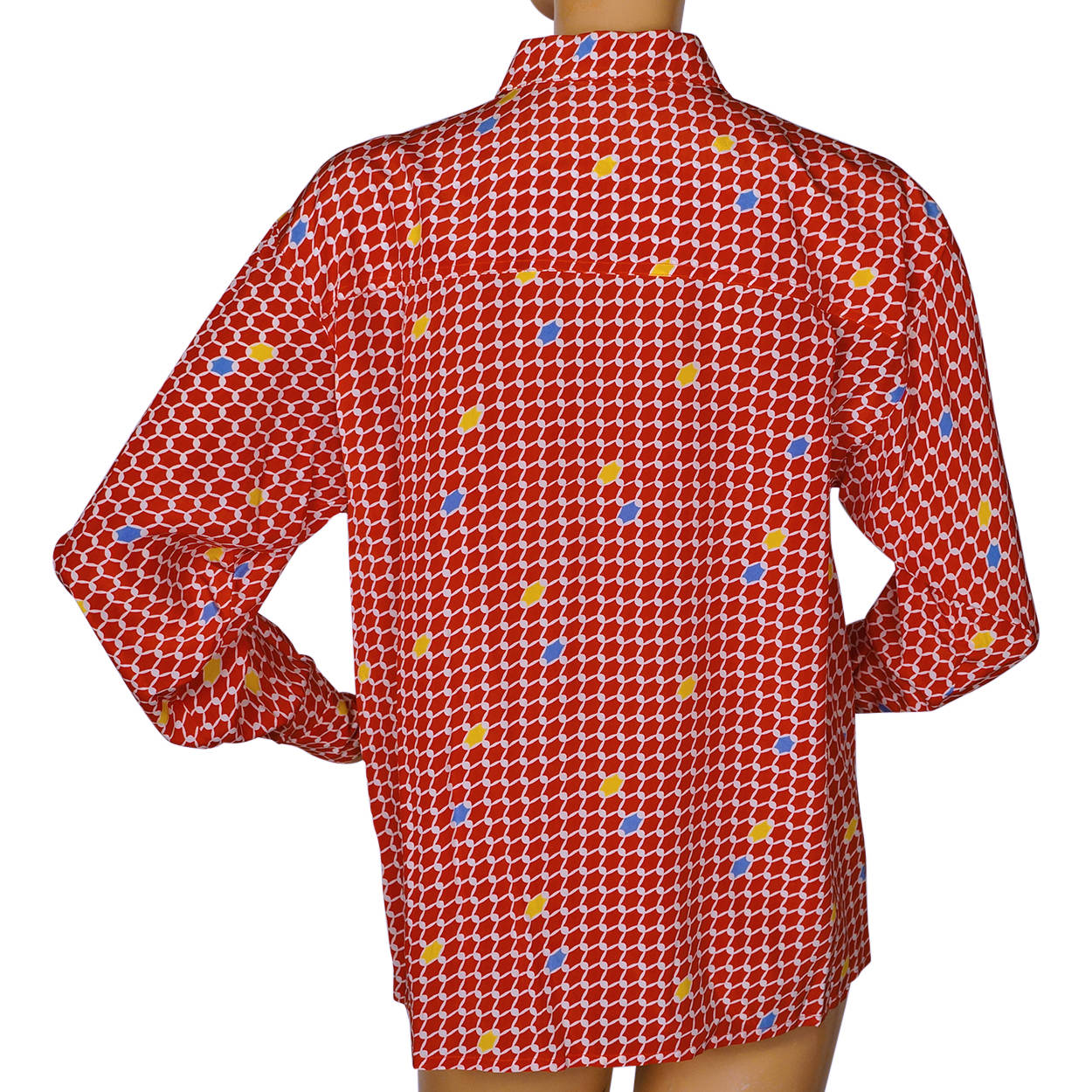 Vintage 1970s Guy Laroche Silk Blouse Red Pattern Print Ladies Size Small 4 - Poppy's Vintage Clothing