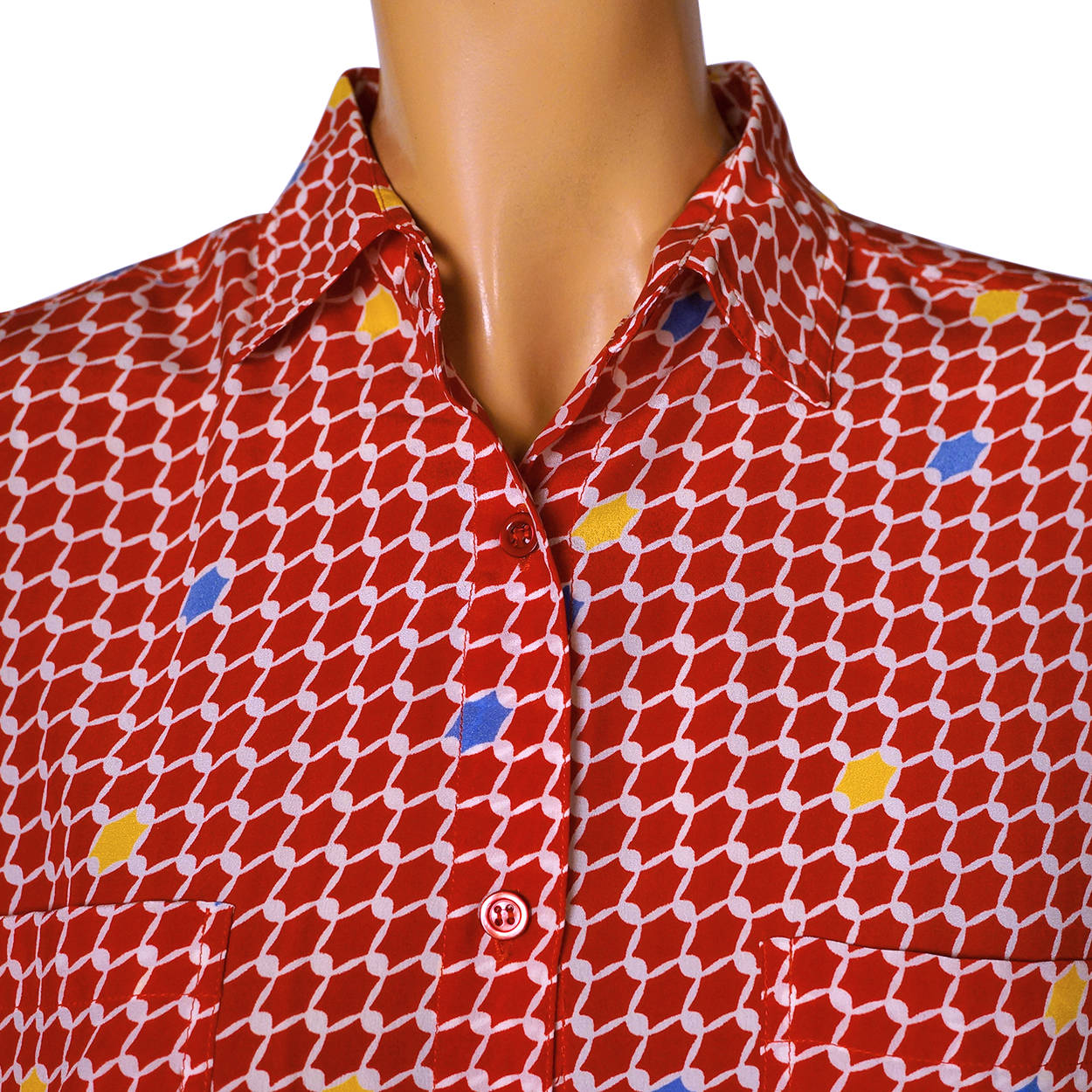 Vintage 1970s Guy Laroche Silk Blouse Red Pattern Print Ladies Size Small 4 - Poppy's Vintage Clothing