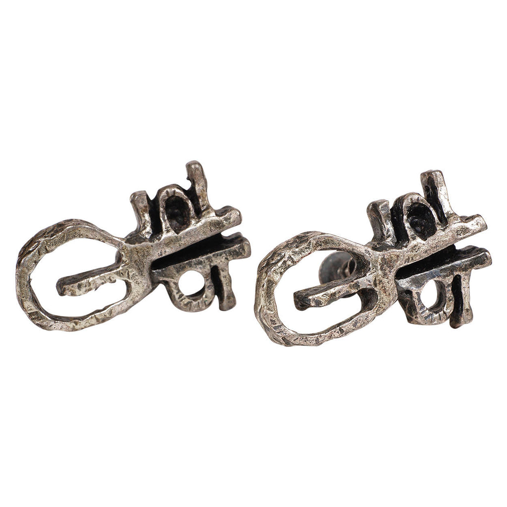 Gilles Guy Vidal Brutalist Earrings Modernist Abstract Pewter 1970s - Poppy's Vintage Clothing