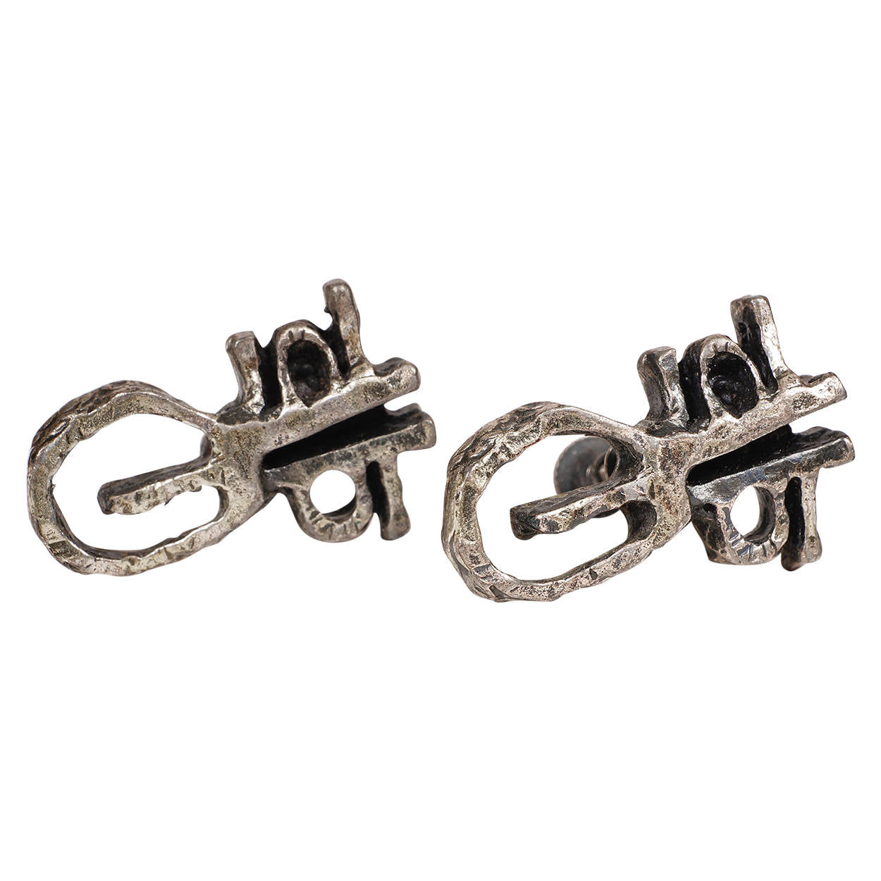 Gilles Guy Vidal Brutalist Earrings Modernist Abstract Pewter 1970s - Poppy's Vintage Clothing
