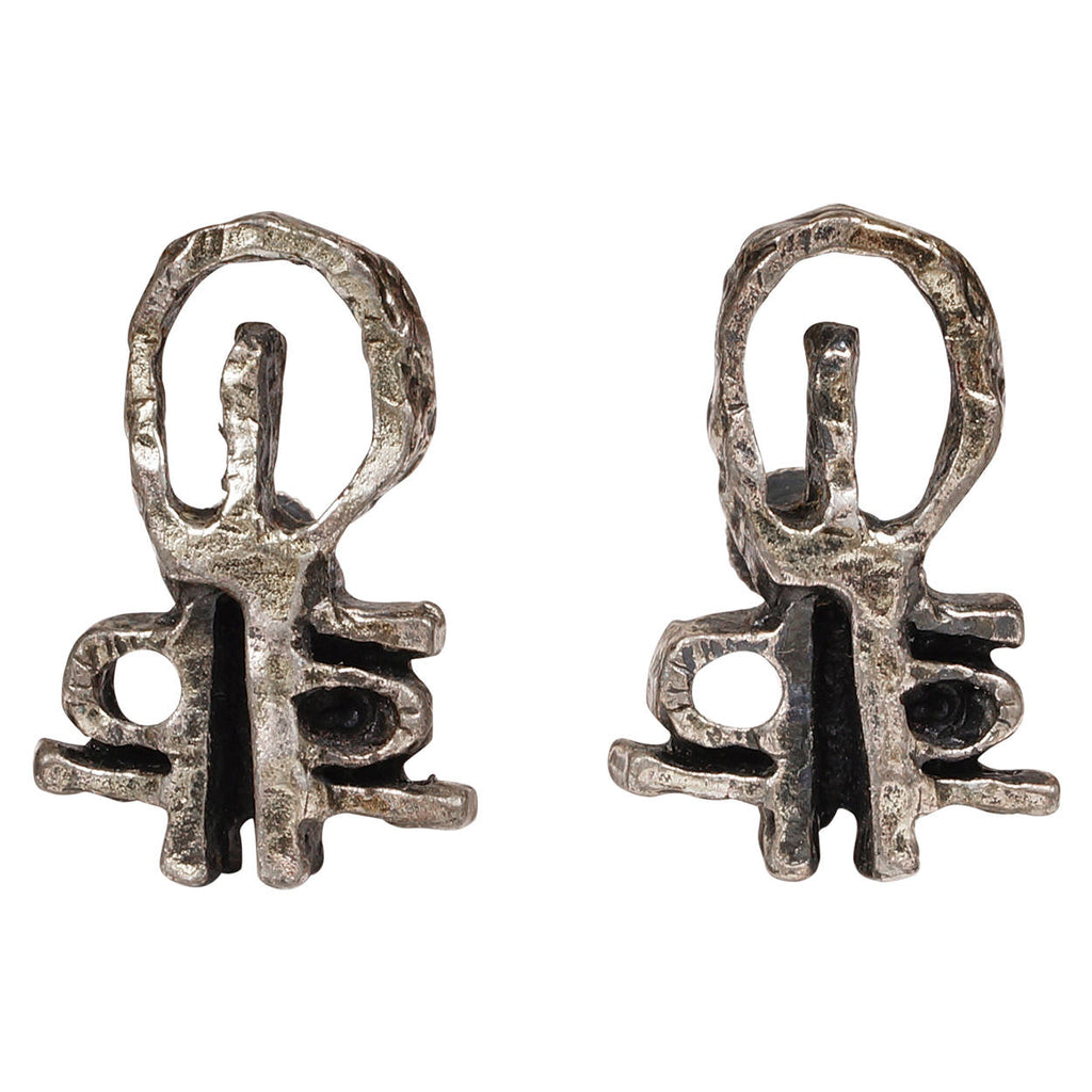 Gilles Guy Vidal Brutalist Earrings Modernist Abstract Pewter 1970s - Poppy's Vintage Clothing