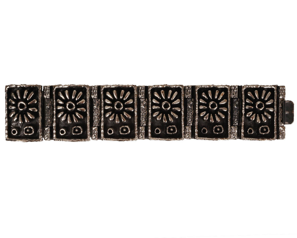 Massive Brutalist Gilles Guy Vidal Daisy Cuff Bracelet Modernist Plated Pewter Unused - Poppy's Vintage Clothing
