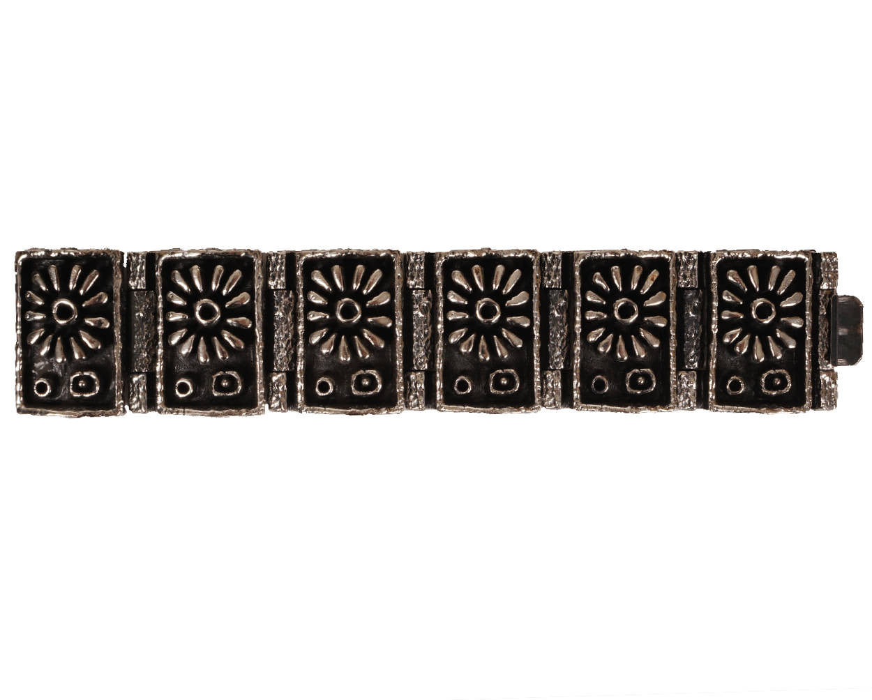 Massive Brutalist Gilles Guy Vidal Daisy Cuff Bracelet Modernist Plated Pewter Unused - Poppy's Vintage Clothing