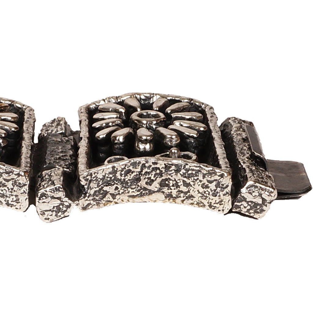 Massive Brutalist Gilles Guy Vidal Daisy Cuff Bracelet Modernist Plated Pewter Unused - Poppy's Vintage Clothing