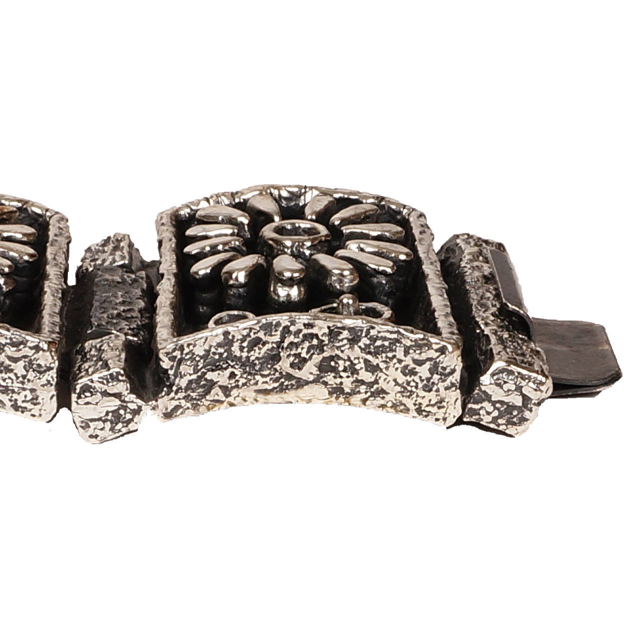 Massive Brutalist Gilles Guy Vidal Daisy Cuff Bracelet Modernist Plated Pewter Unused - Poppy's Vintage Clothing