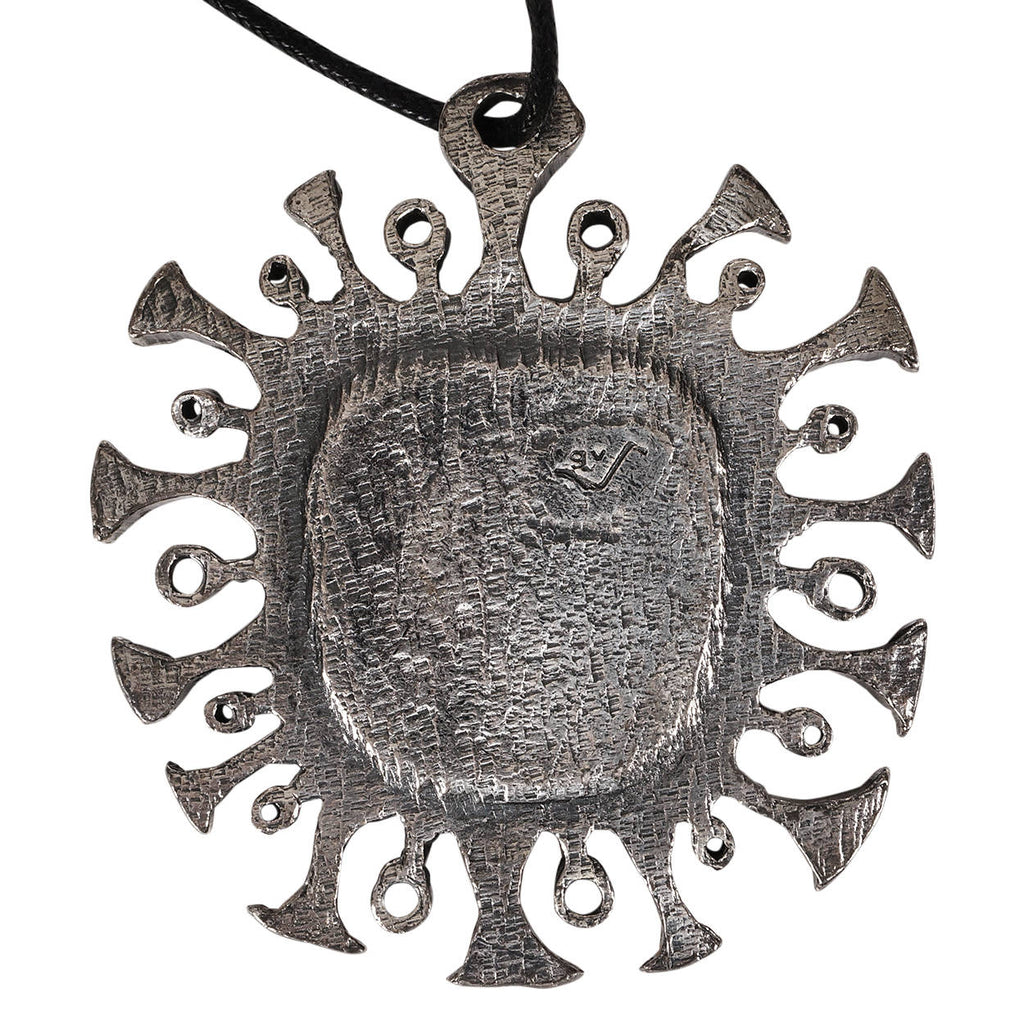 Gilles Guy Vidal Brutalist Sun Pendant Necklace Modernist Abstract Pewter 1960s - Poppy's Vintage Clothing