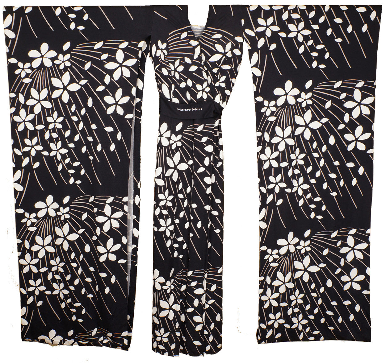 Vintage 70s Hanae Mori Kimono Dress Black & White - Size 12 Large - Poppy's Vintage Clothing