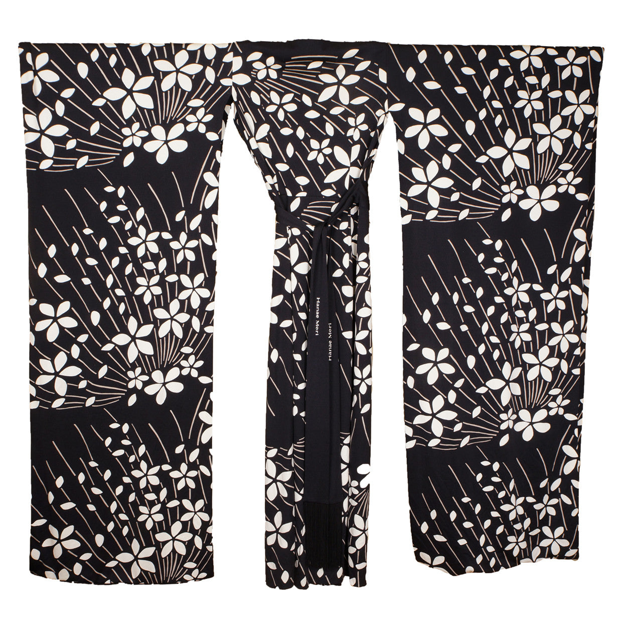 Vintage 70s Hanae Mori Kimono Dress Black & White - Size 12 Large - Poppy's Vintage Clothing