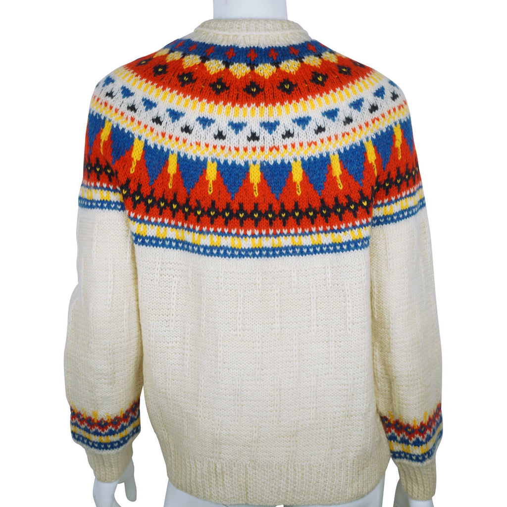 Vintage Hand Knit Cardigan Sweater Wool Nordic Fair Isle M - Poppy's Vintage Clothing
