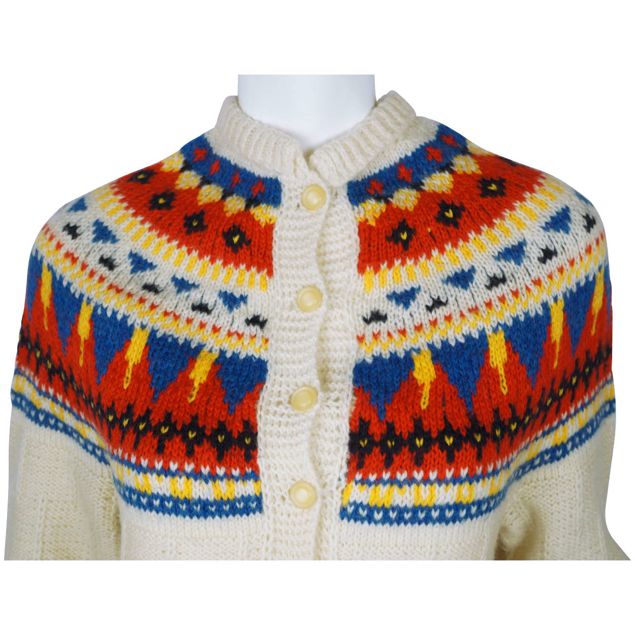 Vintage Hand Knit Cardigan Sweater Wool Nordic Fair Isle M - Poppy's Vintage Clothing