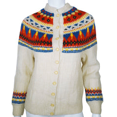 Vintage Hand Knit Cardigan Sweater Wool Nordic Fair Isle M - Poppy's Vintage Clothing