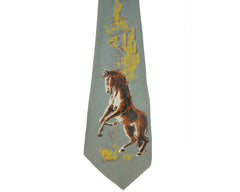 Vintage 1940s Swing Tie Hand Painted Stallion Horse Western Scene Mens Necktie - Poppy's Vintage Clothing