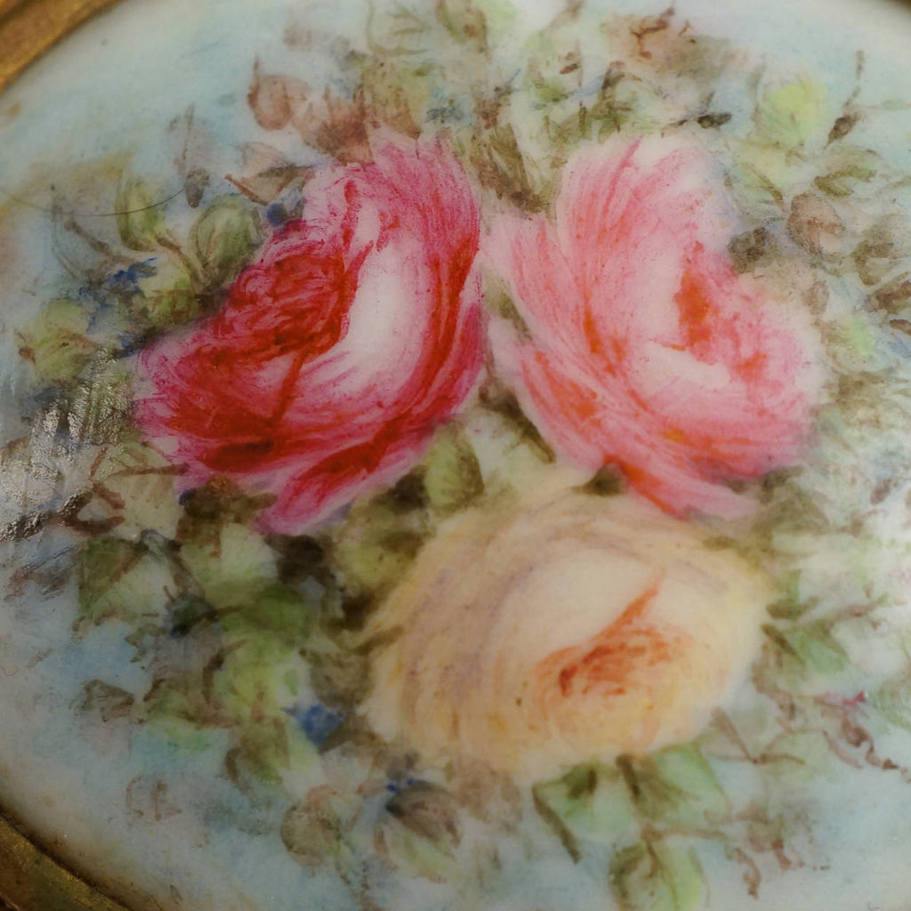 Antique Limoges Porcelain Hand Painted Roses Stud Buttons and Sash Buckle - Poppy's Vintage Clothing