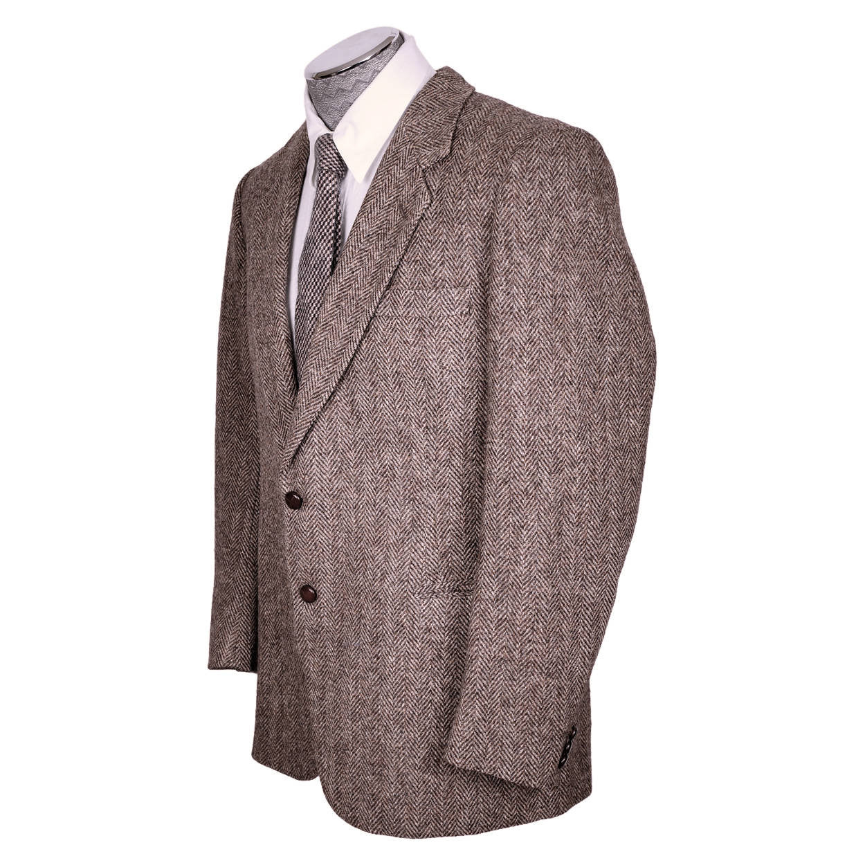 Vintage Harris Tweed Mens Jacket Herringbone Wool Sport Coat - Size 44 R - Poppy's Vintage Clothing