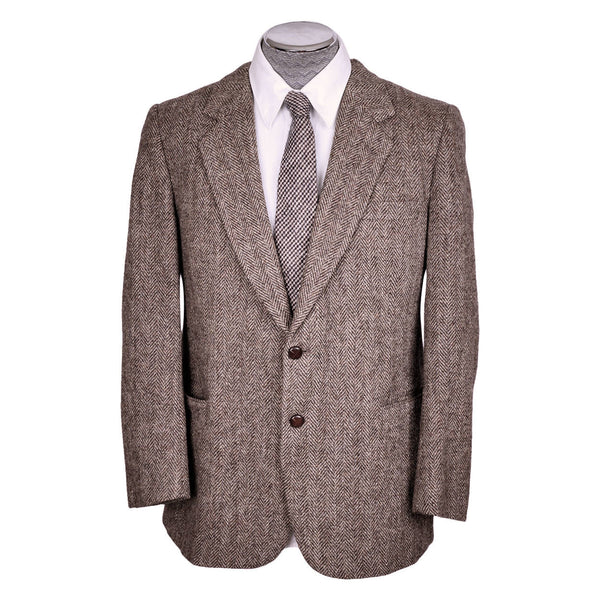 Vintage Harris Tweed Mens Jacket Herringbone Wool Sport Coat - Size 44 R - Poppy's Vintage Clothing