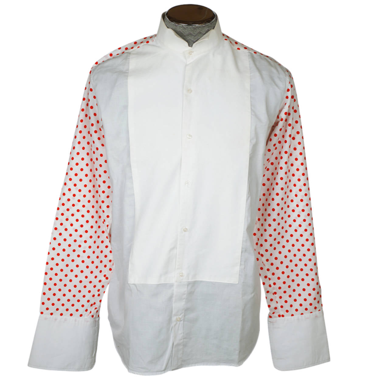 Vintage Harrods Tuxedo Shirt with Red Polka Dots Tux Dress Shirt Mens Size L 16 - Poppy's Vintage Clothing