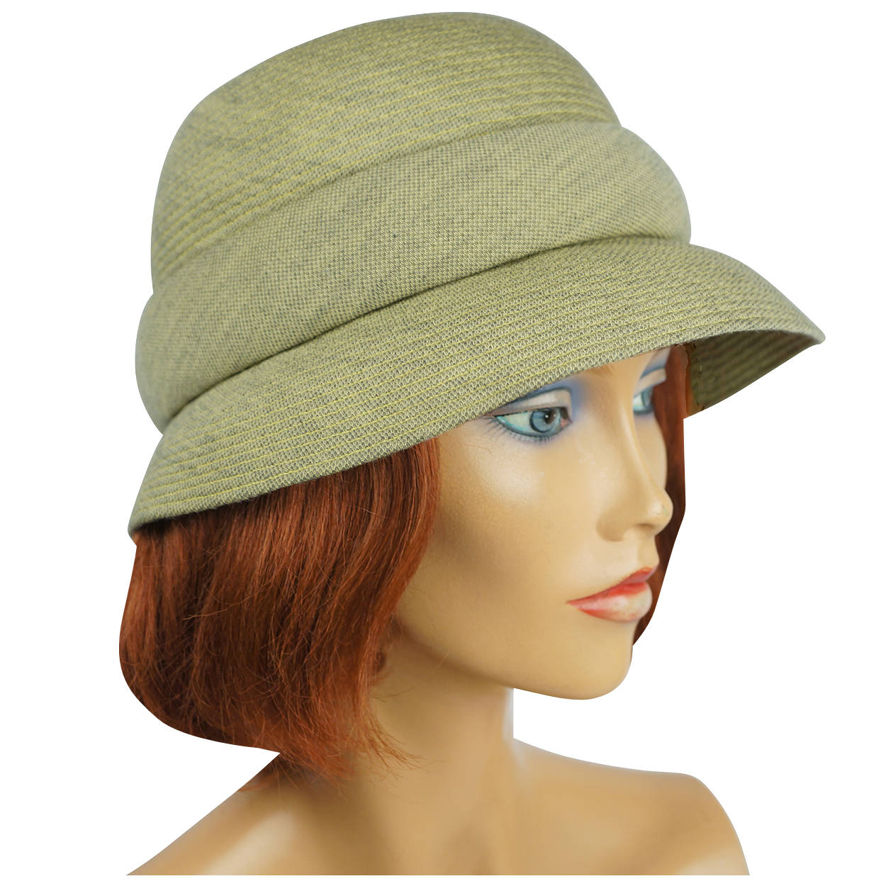 Vintage 1950s Hattie Carnegie Bucket Hat Green Wool Size M
