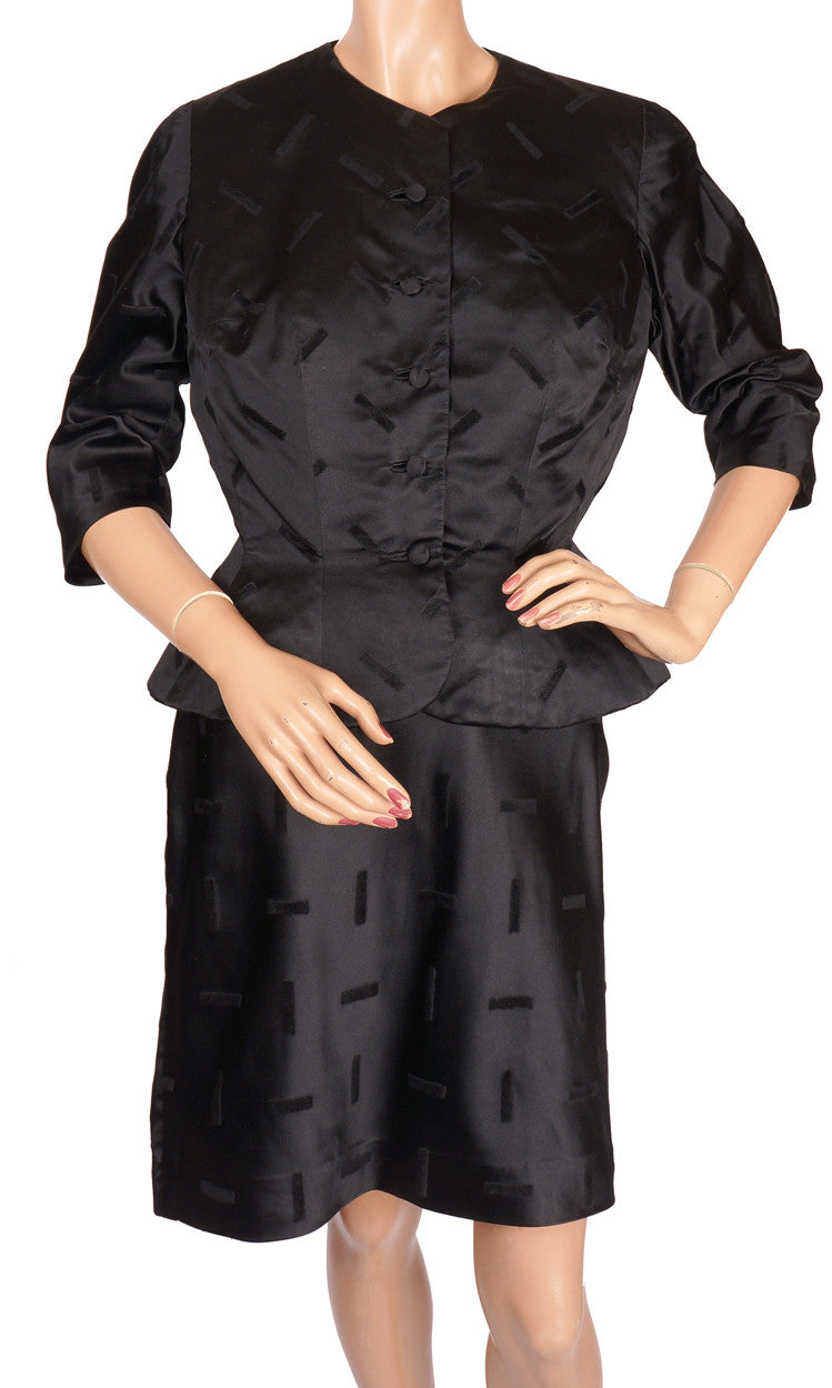 Vintage 1950s Black Silk Suit by Hattie Carnegie - S - Poppy's Vintage Clothing