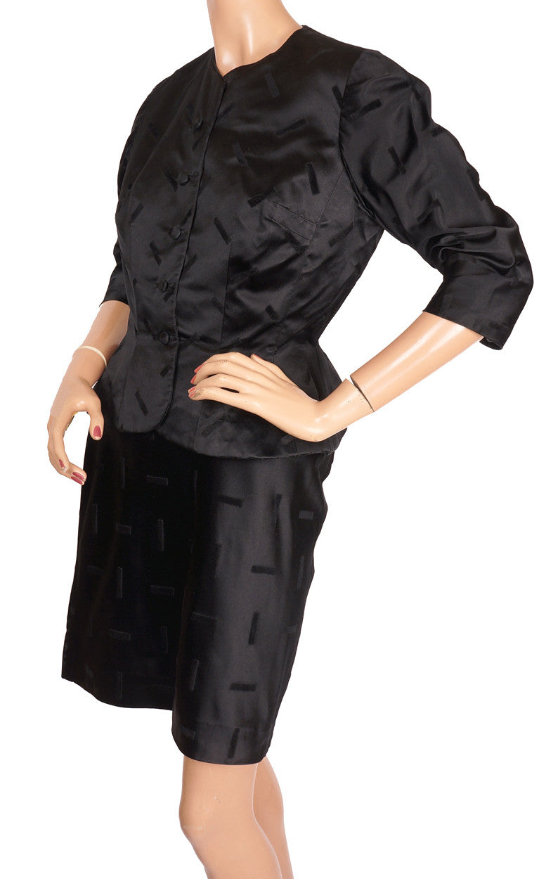Vintage 1950s Black Silk Suit by Hattie Carnegie - S - Poppy's Vintage Clothing
