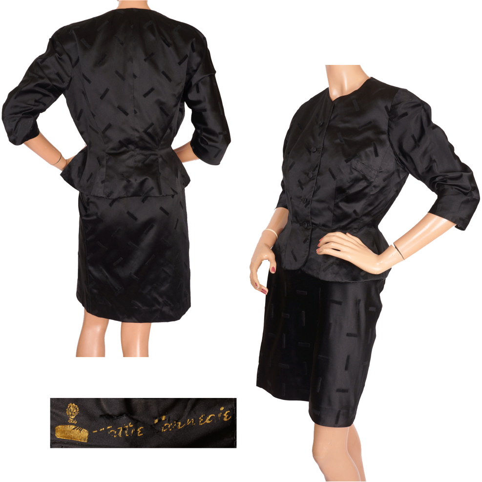 Vintage 1950s Black Silk Suit by Hattie Carnegie - S - Poppy's Vintage Clothing