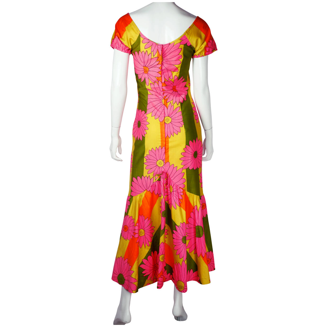 Vintage Hawaiian Dress Pink Floral Maxi Length 1960s Size M - Poppy's Vintage Clothing