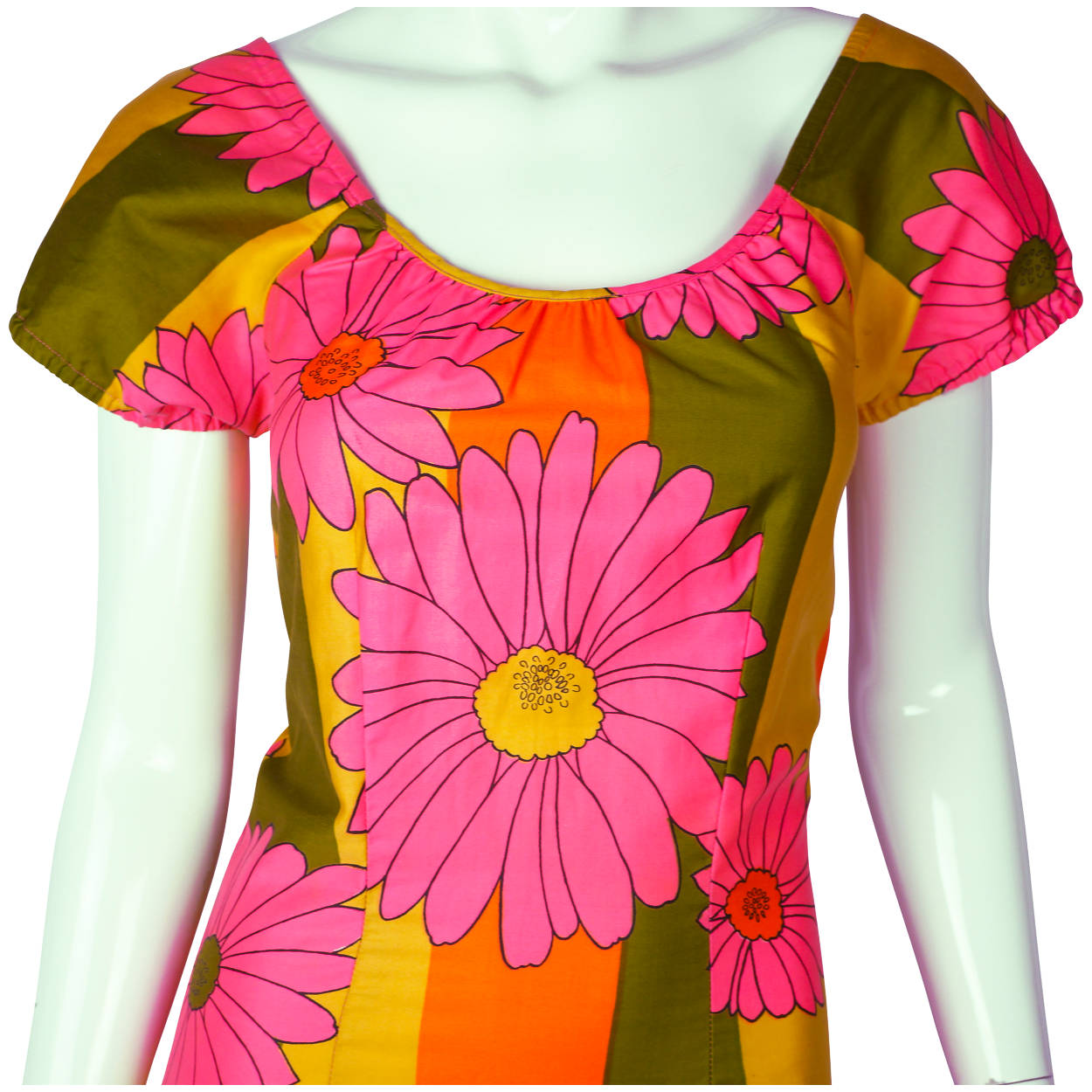 Vintage Hawaiian Dress Pink Floral Maxi Length 1960s Size M - Poppy's Vintage Clothing