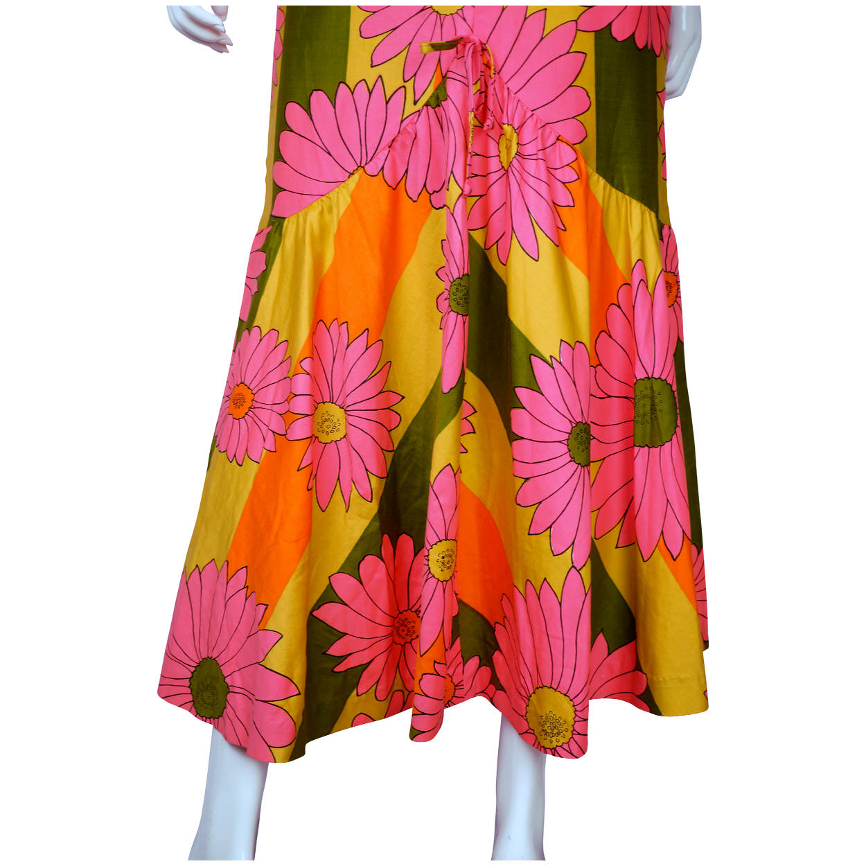 Vintage Hawaiian Dress Pink Floral Maxi Length 1960s Size M - Poppy's Vintage Clothing