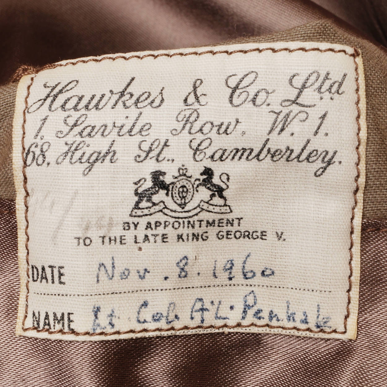 Vintage Hawkes Savile Row Wool Overcoat Bespoke Coat for Lt