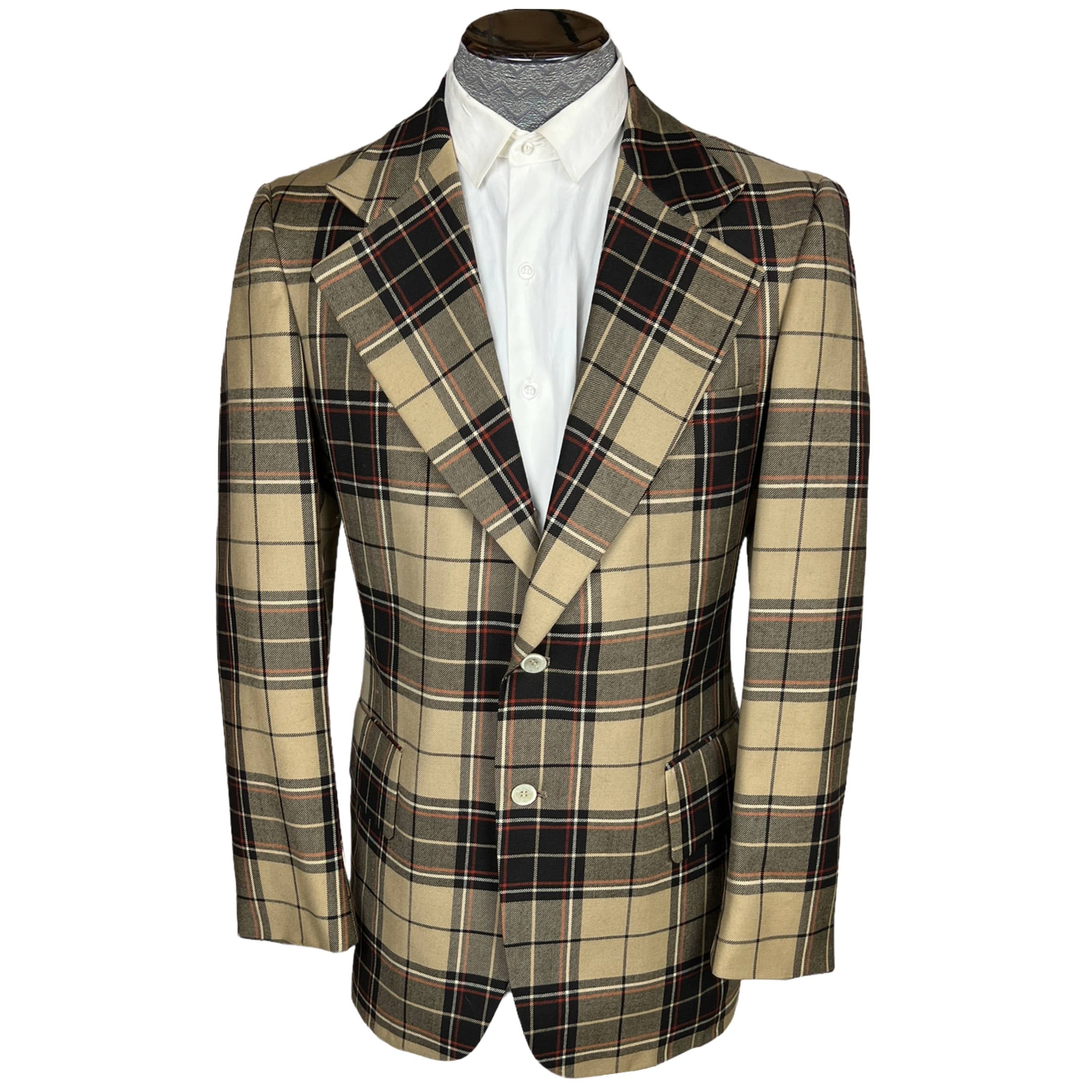 1970s Vintage Plaid Wool Jacket Blazer Sport Coat Size M