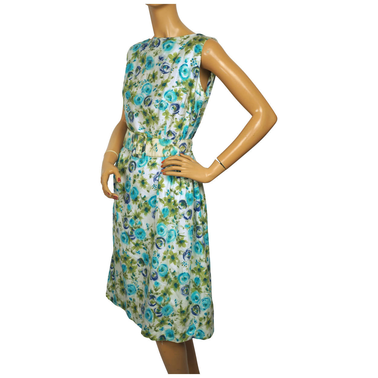 Vintage 1950s Floral Print Cotton Day Dress Henry Allen Montreal Size M - Poppy's Vintage Clothing