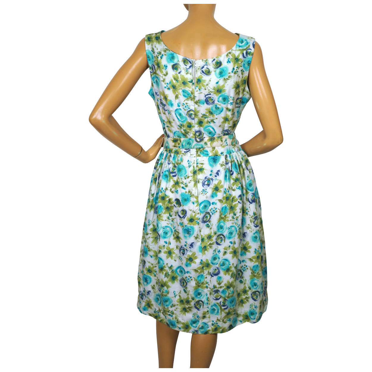 Vintage 1950s Floral Print Cotton Day Dress Henry Allen Montreal Size M - Poppy's Vintage Clothing