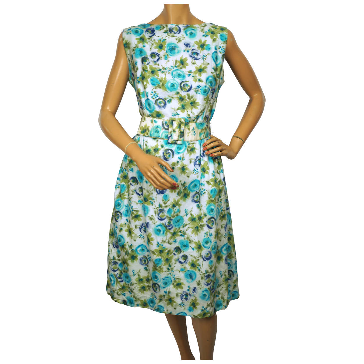 Vintage 1950s Floral Print Cotton Day Dress Henry Allen Montreal Size M - Poppy's Vintage Clothing