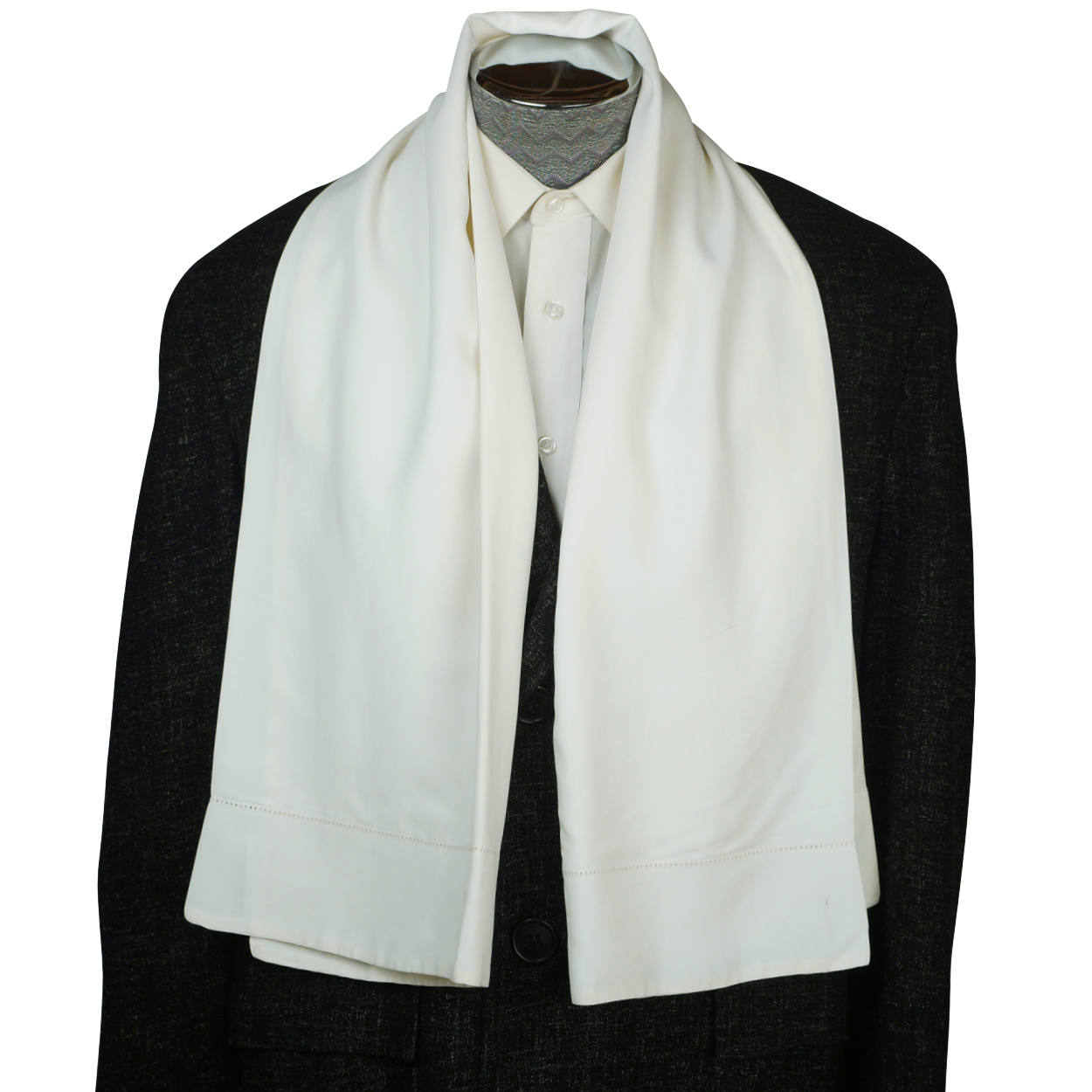 Vintage 40s 50s Mens White Scarf Crepe Opera Foulard