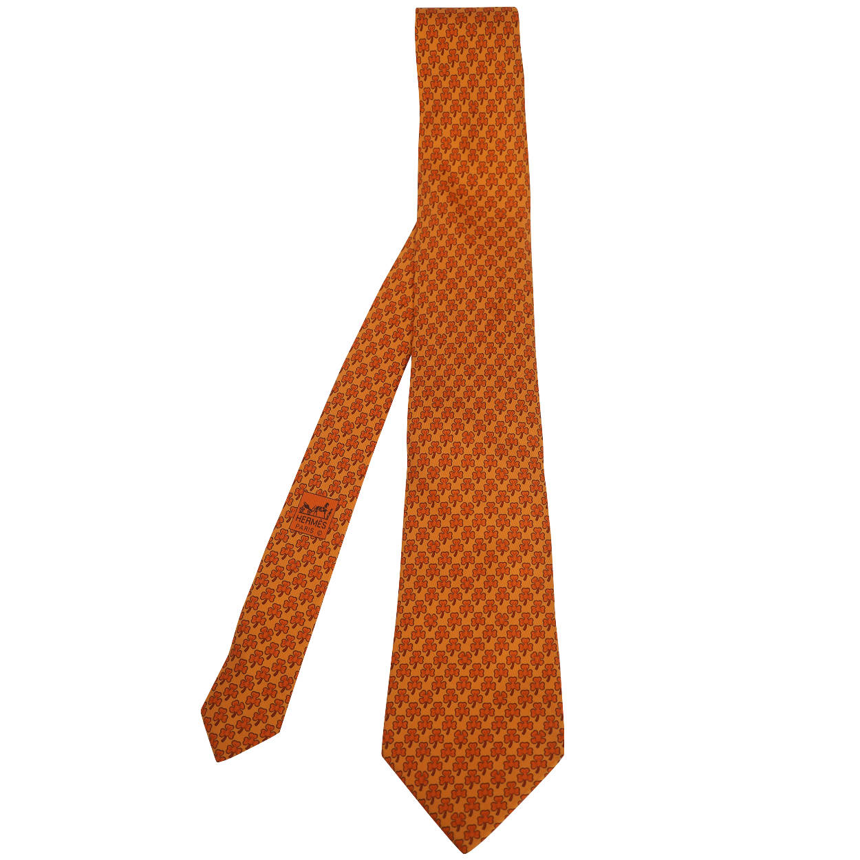 Vintage Hermes Tie Silk 5005 EA Orange 3 Leaf Clover Necktie - Poppy's Vintage Clothing