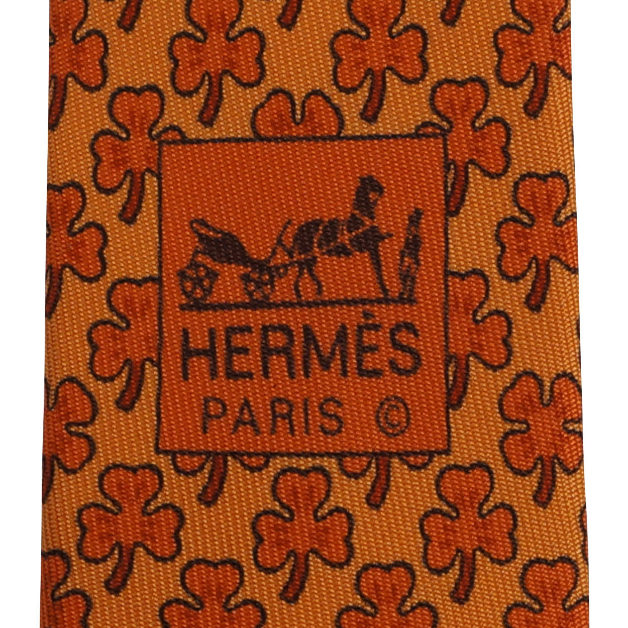 Vintage Hermes Tie Silk 5005 EA Orange 3 Leaf Clover Necktie - Poppy's Vintage Clothing