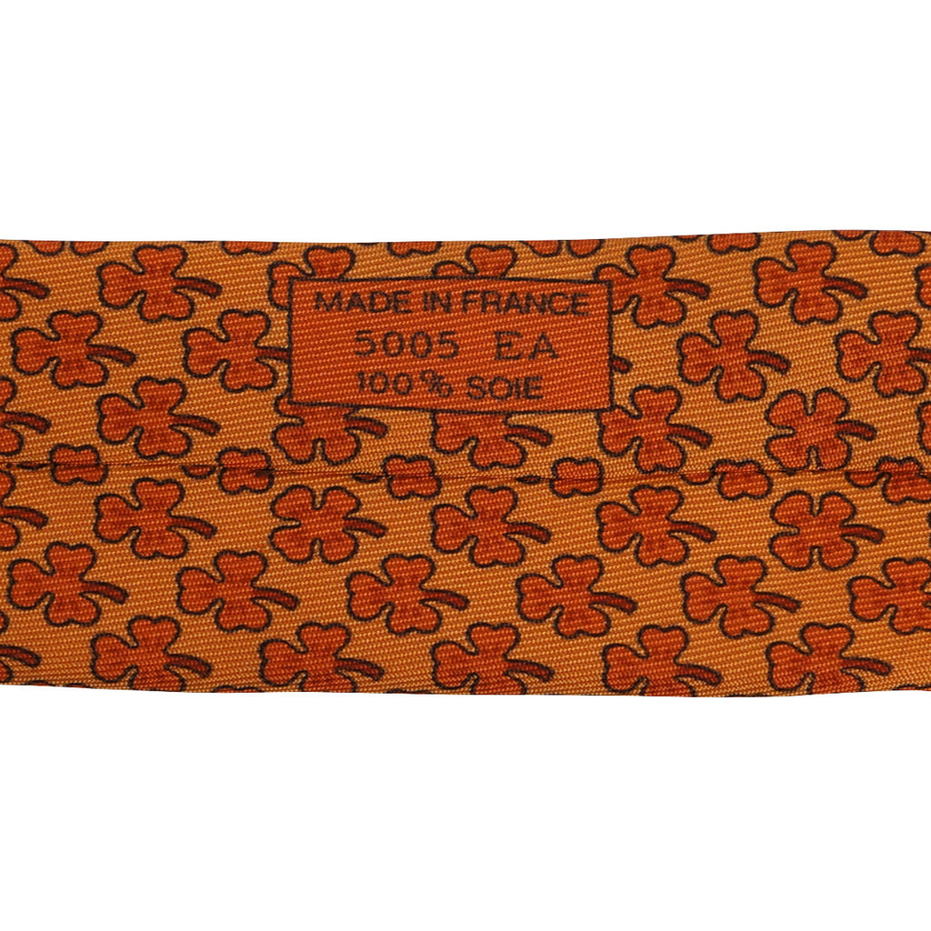 Vintage Hermes Tie Silk 5005 EA Orange 3 Leaf Clover Necktie - Poppy's Vintage Clothing