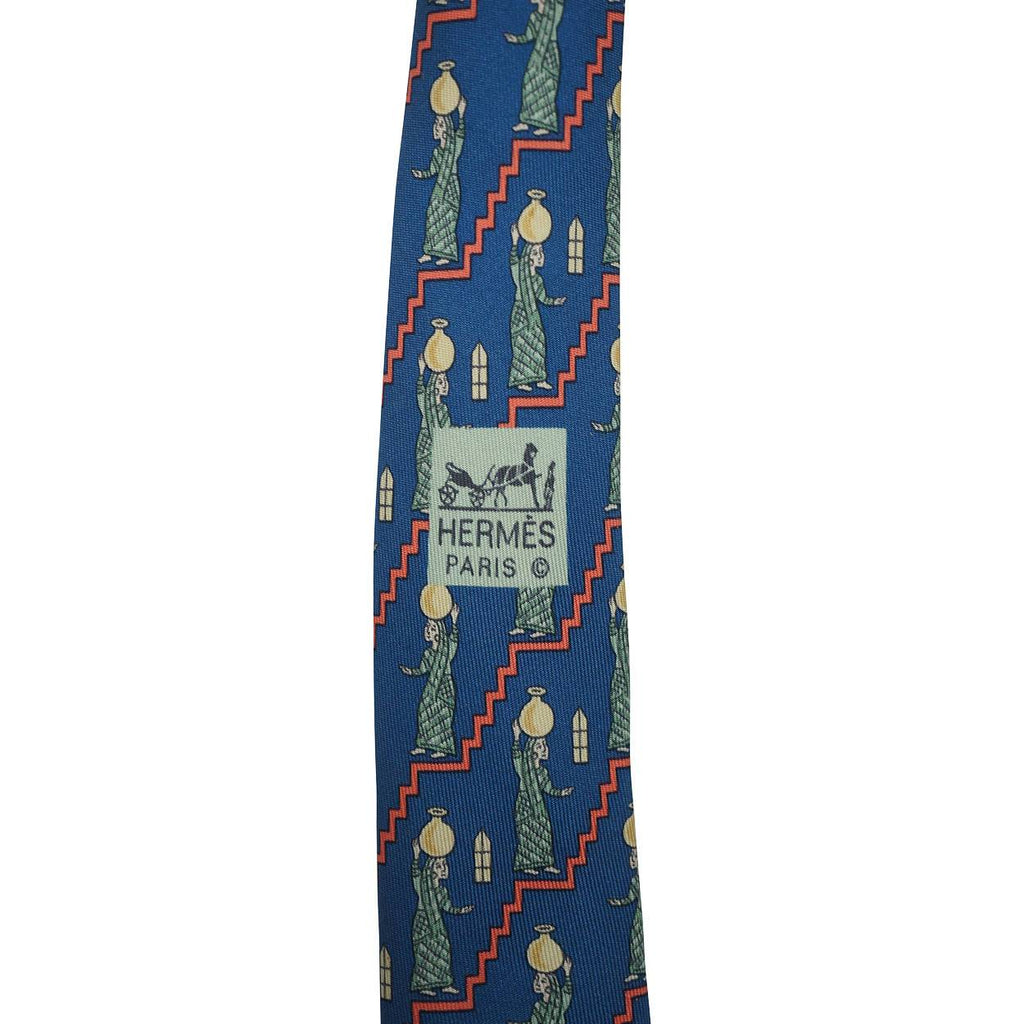 Vintage Hermes Tie Silk Twill 7486 FA Egyptian Water Bearer Pattern Mens Necktie - Poppy's Vintage Clothing