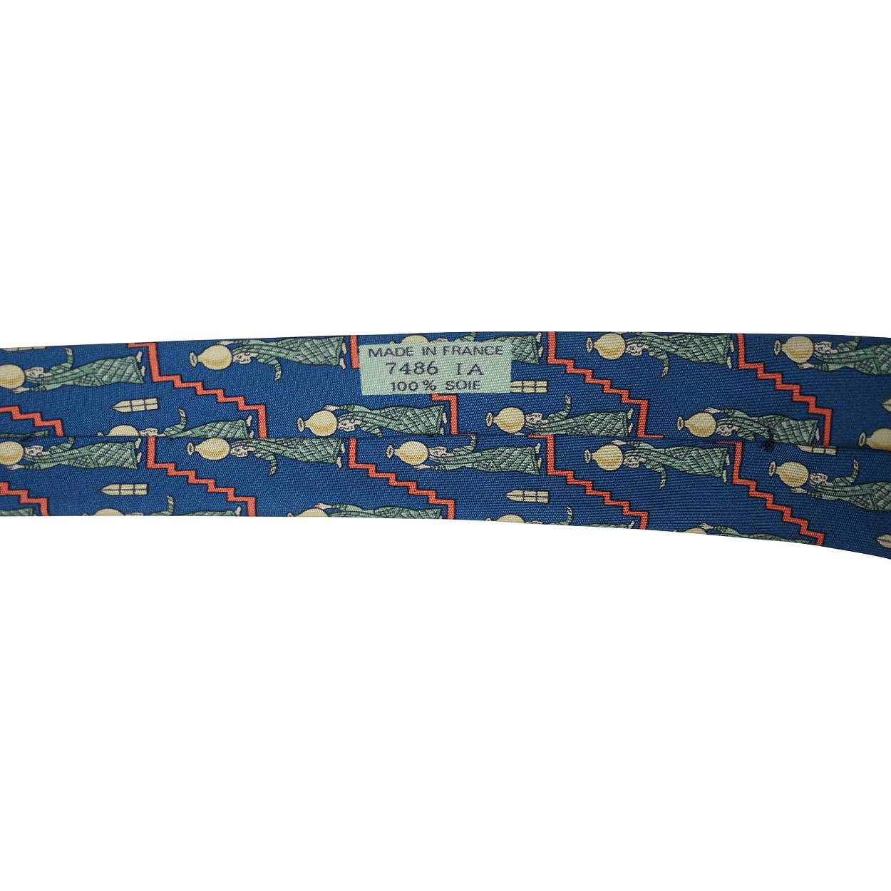 Vintage Hermes Tie Silk Twill 7486 FA Egyptian Water Bearer Pattern Mens Necktie - Poppy's Vintage Clothing