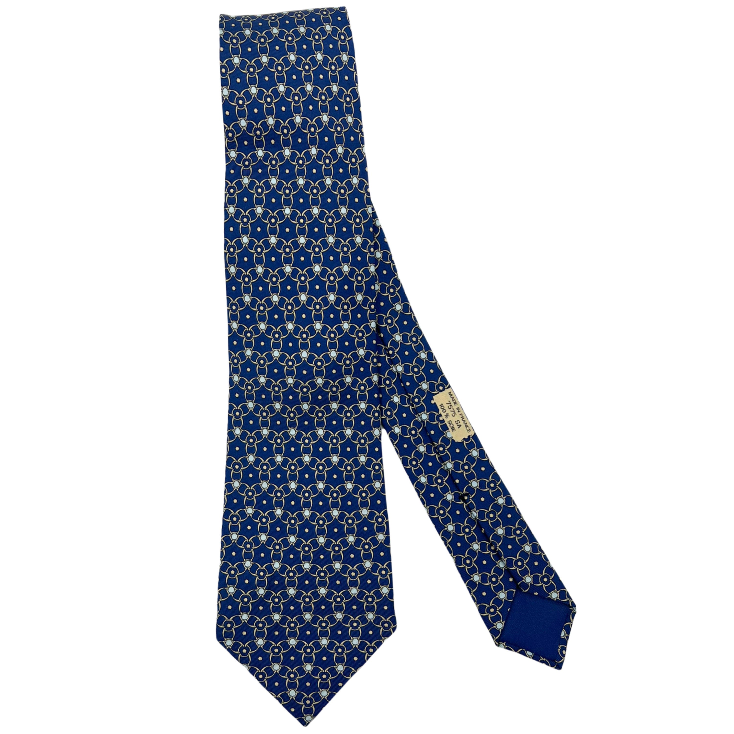 Vintage Hermes Tie Silk Twill 7575 SA Navy Blue Necktie