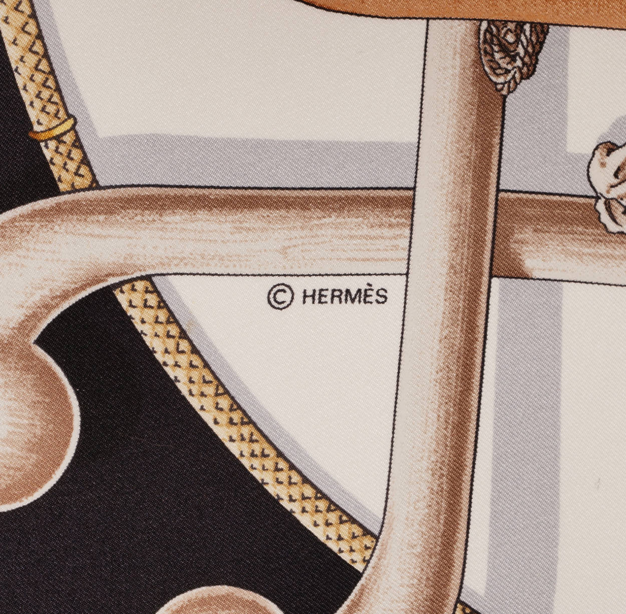 Vintage Hermes Silk Twill Scarf Cannes et Pommeaux Francoise de la Perriere 1985 - Poppy's Vintage Clothing