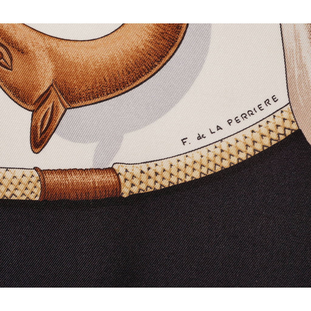 Vintage Hermes Silk Twill Scarf Cannes et Pommeaux Francoise de la Perriere 1985 - Poppy's Vintage Clothing
