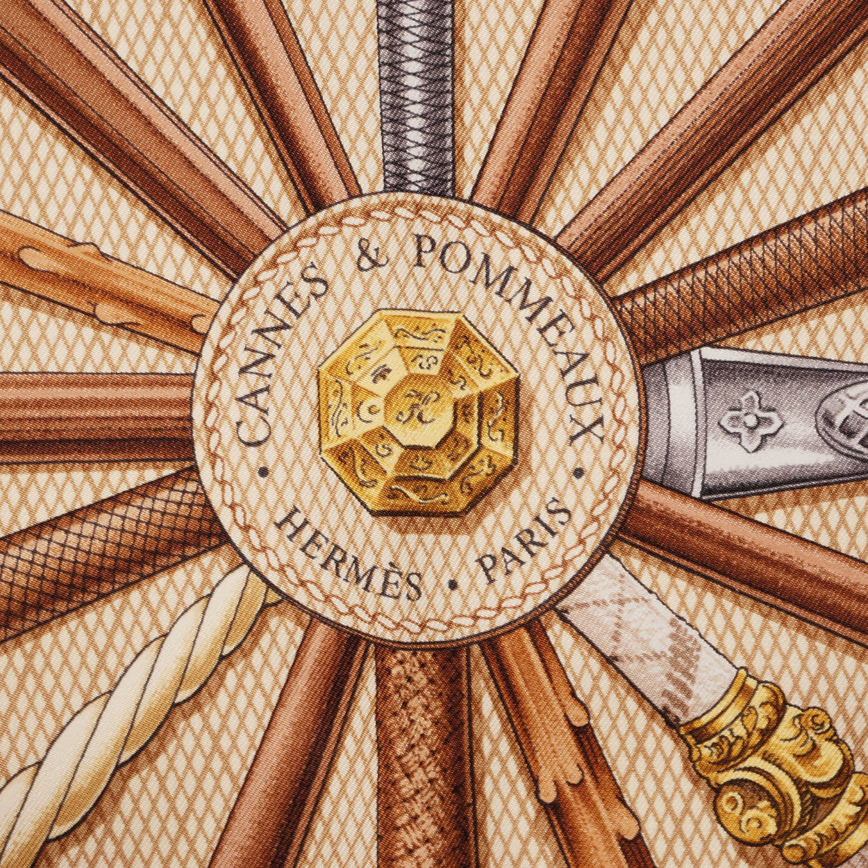 Vintage Hermes Silk Twill Scarf Cannes et Pommeaux Francoise de la Perriere 1985 - Poppy's Vintage Clothing