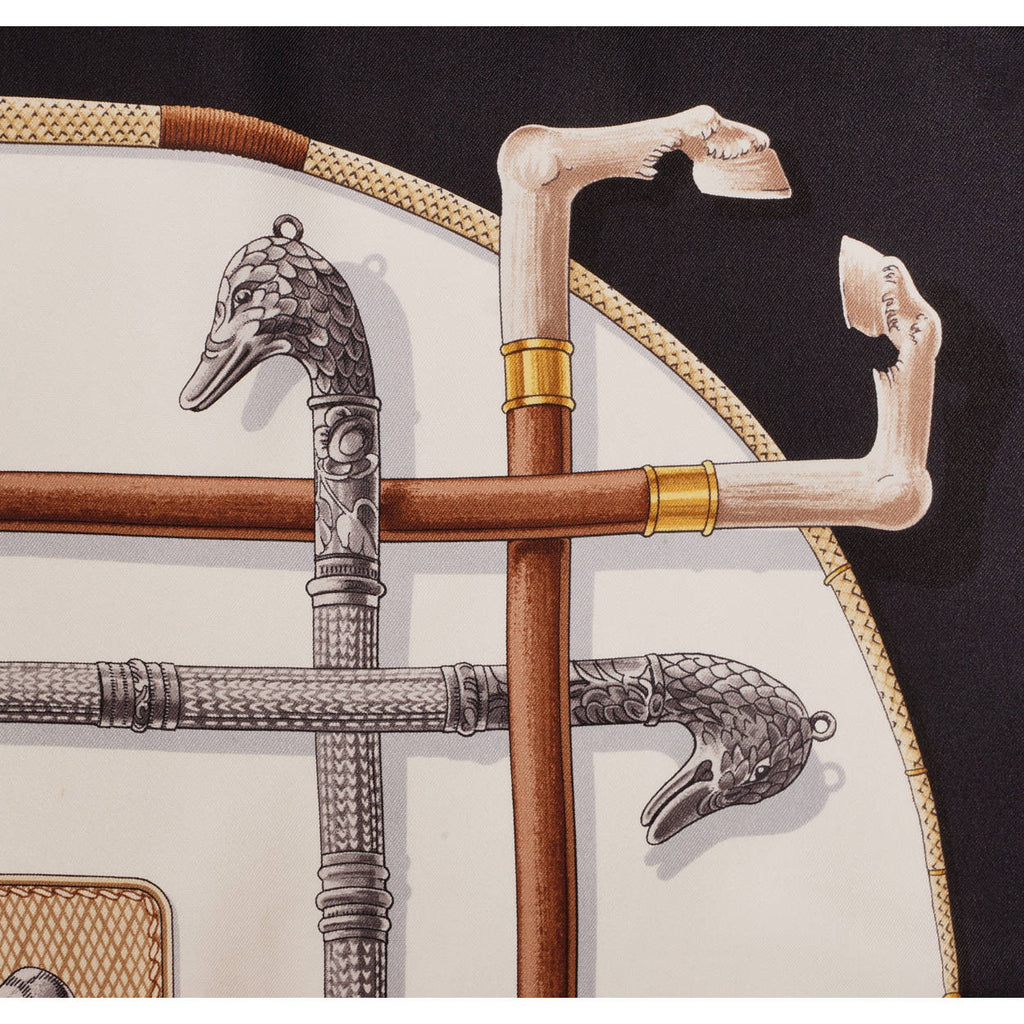 Vintage Hermes Silk Twill Scarf Cannes et Pommeaux Francoise de la Perriere 1985 - Poppy's Vintage Clothing