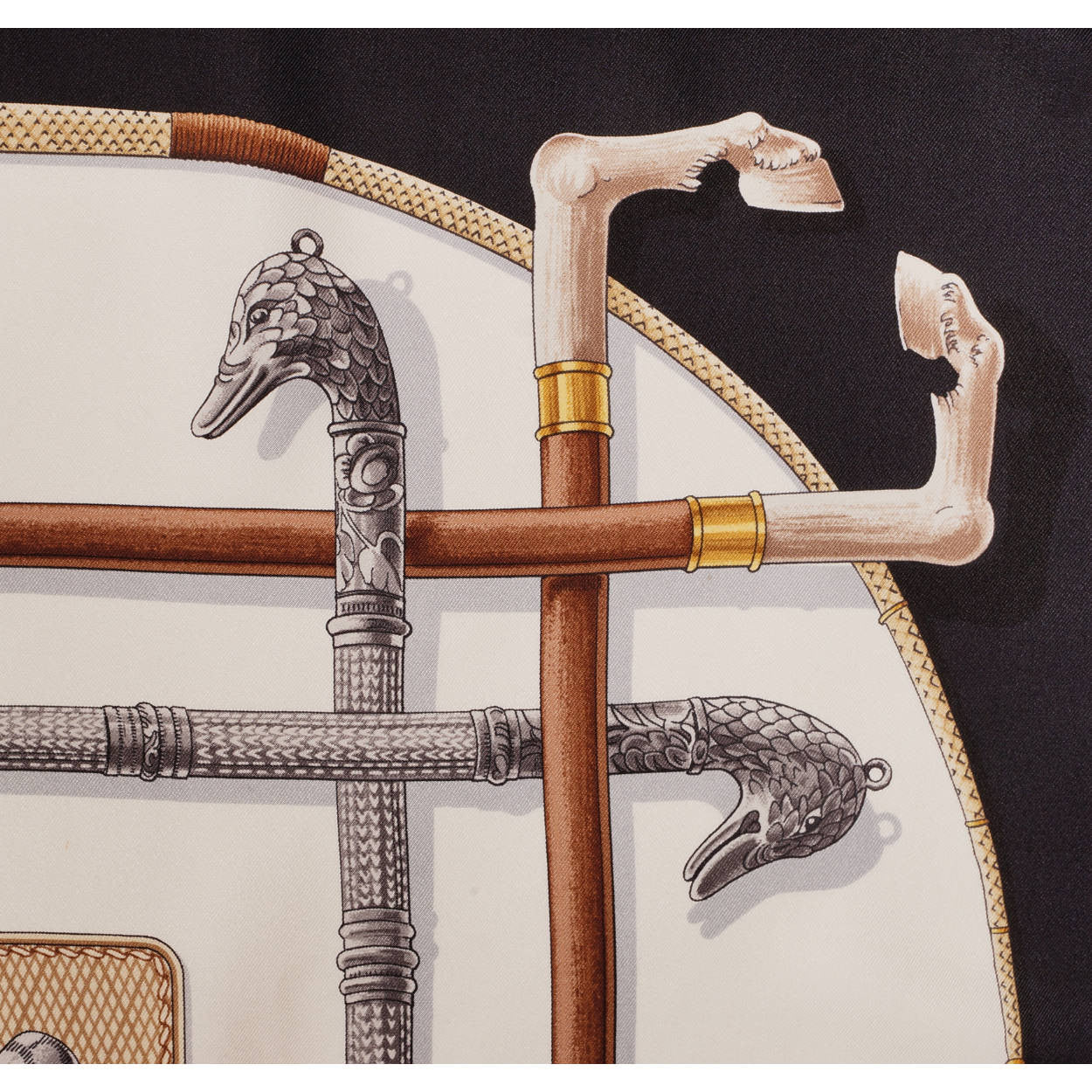 Vintage Hermes Silk Twill Scarf Cannes et Pommeaux Francoise de la Perriere 1985 - Poppy's Vintage Clothing