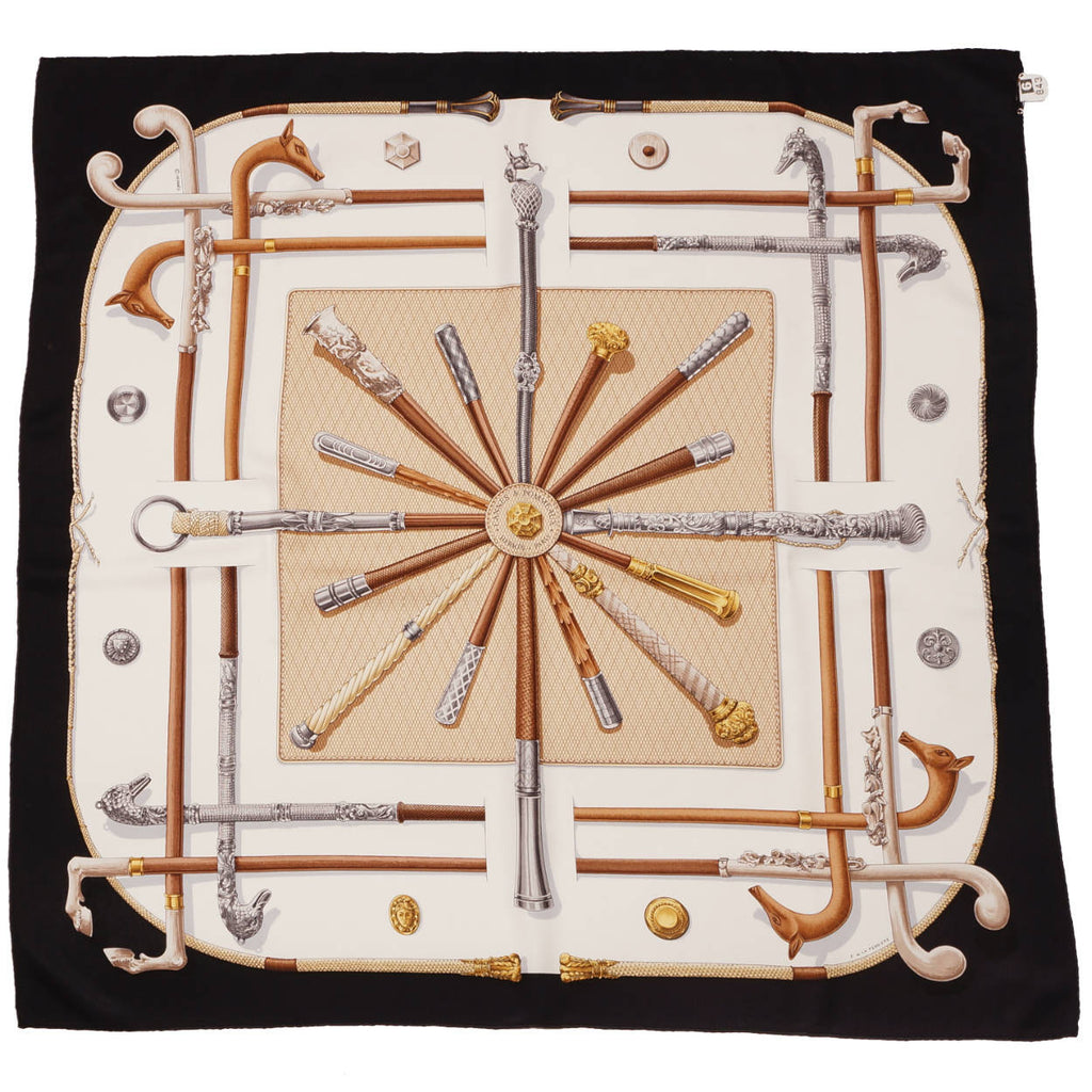 Vintage Hermes Silk Twill Scarf Cannes et Pommeaux Francoise de la Perriere 1985 - Poppy's Vintage Clothing